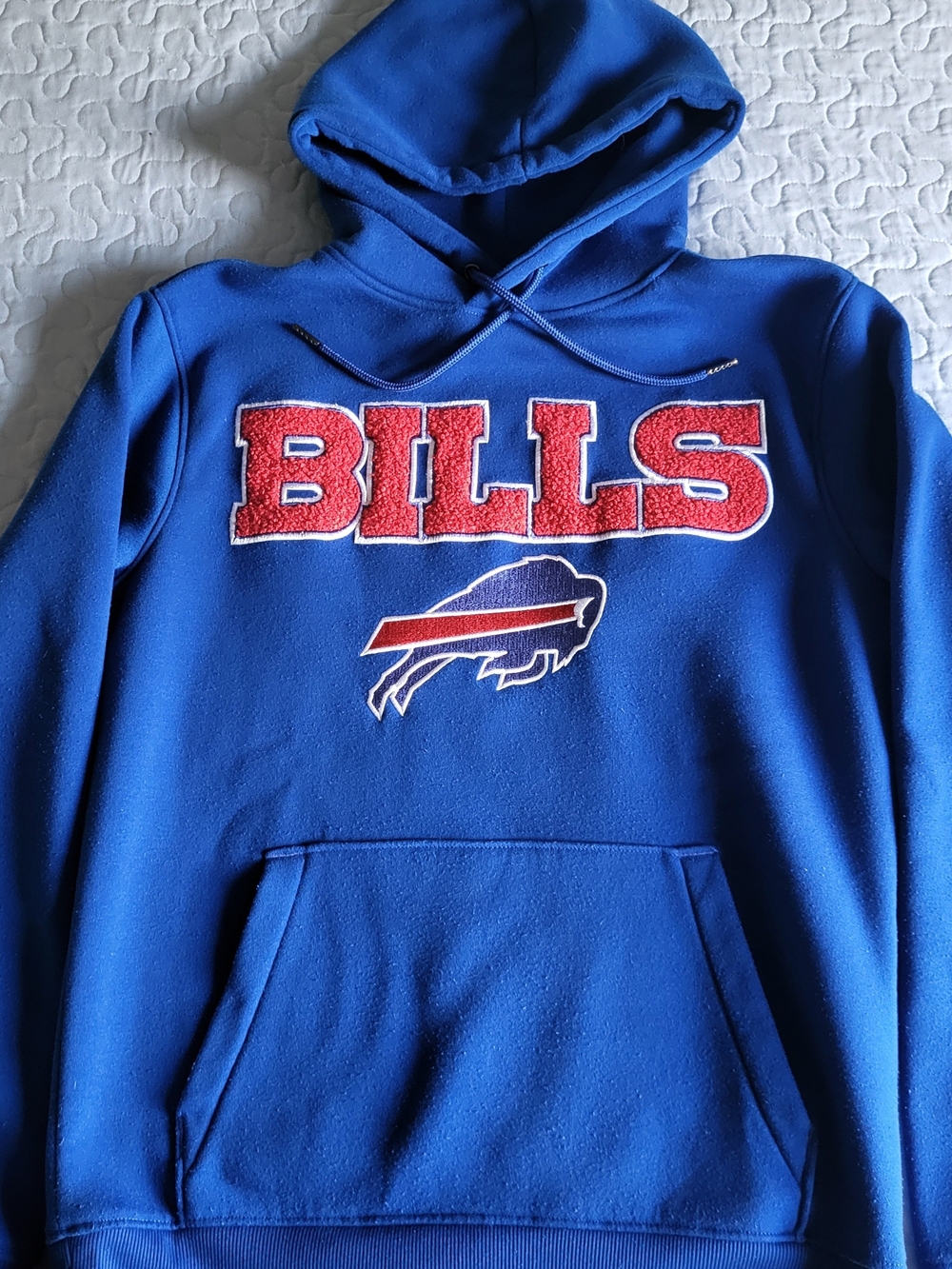 NFL Royal Blue Bills Crewneck with Red Chenille Logo Mens SM/Kids XL/ Womens MD